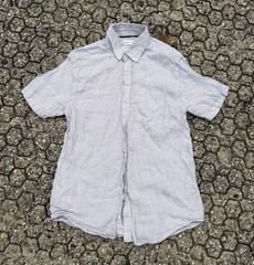 Porter & Ash Mens Button Shirt Size Medium 100% Linen Blue Short Sleeve Summer