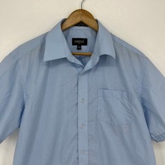 Omega Italy Mens Short Sleeve Button Down Shirt Light Blue Size Large 16-16.5