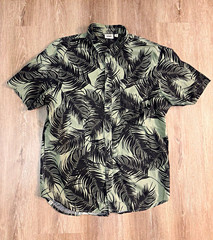 Vans Button Up Shirt Men’s XL Black Olive Tropical Palm Leaf Short Sleeve Casual