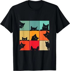 Funny Retro Vintage Curious Black Cat For Cats Lover T-Shirt Black S-2XL