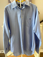 Ralph Lauren Yarmouth Blue Herringbone Cotton Dress Shirt 16 36/37 Pocket