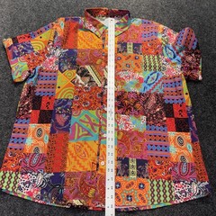 Men’s XL Colorful Paisley Print Pink Bold Button Up Shirt Party Travel Summer