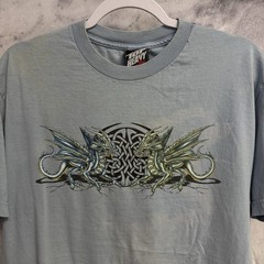 Vintage Top Heavy Tribal Dragon T Shirt Mens Large Blue Y2k Skater