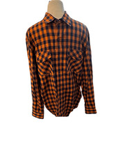 Orvis Orange and Blue Box Plaid Long Sleeve Button Down Sz L