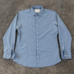 Mizzen Main Shirt L Mens Leeward Trim Fit Button Up Two Tone Blue Check L/S