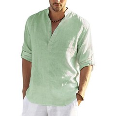 Men’s Cotton Linen Henley Shirt Summer Casual Beach Hawaiian Style Vacation Wear