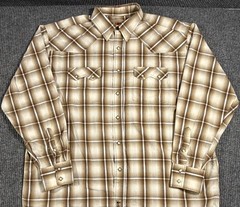 Larry Mahan Pearl Snap Shirt Mens 2XL Western Cowboy Long Sleeve Plaid Brown Tan