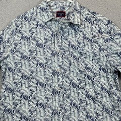 UNTUCKit 100% Linen Shirt Mens Large Blue White Palm Print Slim Fit Button Up
