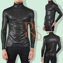 Men’s Causal Black Leather Hi-Neck Full Sleeves In Real Lambskin Leather Hi-Neck