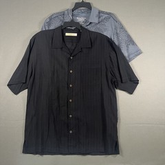 2 Tommy Bahama Men’s Large Short Sleeve Button Shirts 100% Silk Black Poly Gray