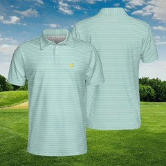 Men Golf Polo Shirt Mint Green Pin Stripe Augusta Style Performance Tech