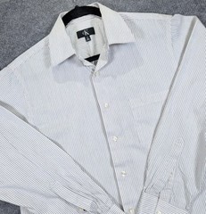 Calvin Klein Black White Pinstripe Mens M Dress Shirt 100% Cotton Long Sleeve