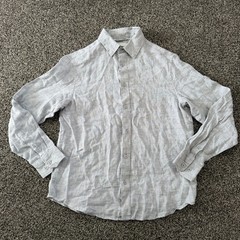 Thom Aaron Shirt Men’s Medium Light Gray 100% Linen Hidden Button Down Collar