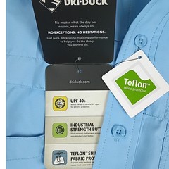 Dri-Duck Fishing Shirt Mens Small Blue UPF 40 Teflon ROMCO Short Sleeve Outdoor