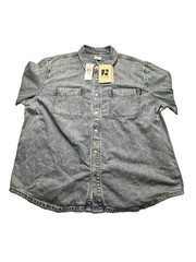 Frank And Oak Men’s Denim Shirt Light Blue Snap Front XXL NWT