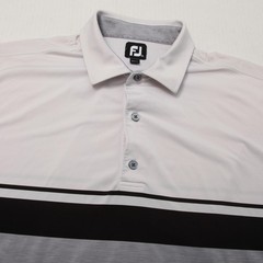 FootJoy Polo Shirt Mens 2XL White Gray Black Stripe Golf Stretch La Cantera