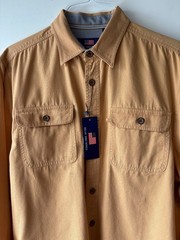 Beau Brummel Mens 100% Cotton Canvas Button Up Long Sleeve Shirt Yellow Size L