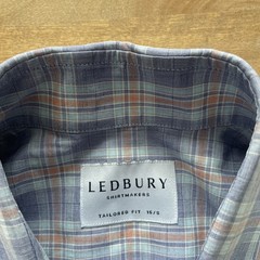Ledbury Tailored Dress Shirt Mens 15 Small Plaid Barrel Cuff Button Long Sleeve