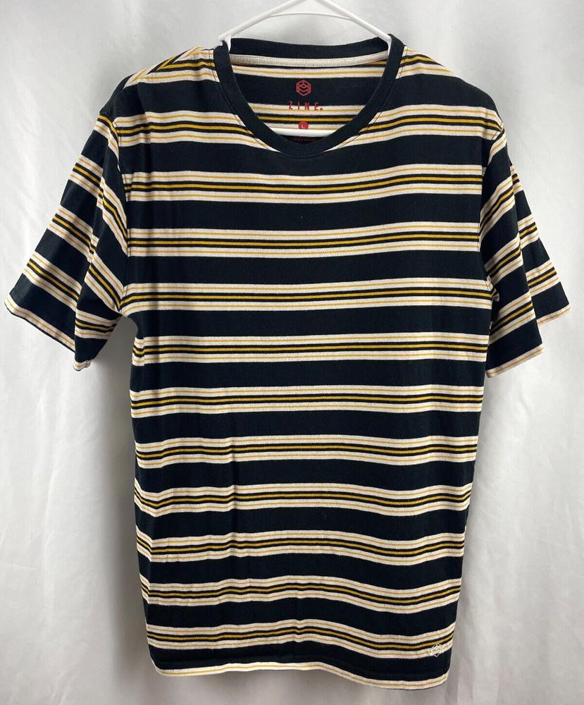 Zumiez Zine Black Yellow White Striped T Shirt Size Large Summer Skateboard D
