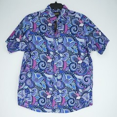 Cremieux Premium Short-Sleeve XLT Blue Purple White Colorful Paisley Stretch NWT
