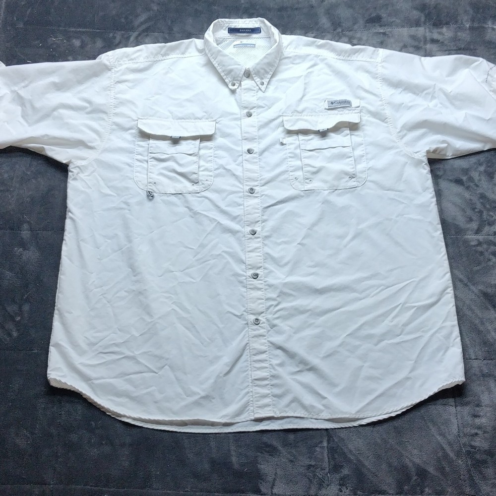 Columbia Shirt Mens 2XT White Bahama PFG Fishing Omni Shade Button Up