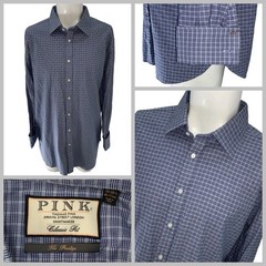 Thomas Pink Prestige Dress Shirt 18 35.5 Blue Check Cotton French Cuff YGI X5-34