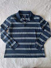 St Johns Bay Rugby Polo Shirt Mens XL Blue Long Sleeve Stripe Heavyweight Preppy