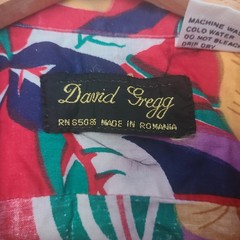 Vtg David Gregg Romania Botanical Tropical Hawaiian Shirt Sz Lg Red Loud Tiki