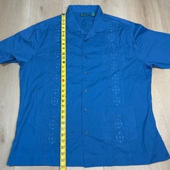 Cubavera Mens XXL Blue Guayabera Shirt Short Sleeve Embroidered Button Down Camp
