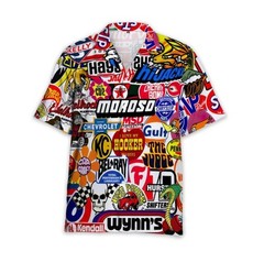 Retro Racing Car Hawaiian Shirt, Vintage Race Graphic Men Button Down