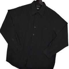 Haggar Mens Luxury Microfiber Button-Up Shirt Sz Large Long Sleeve Striped Black