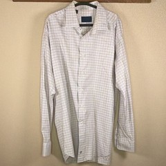 Lot of 2 David Donahue Mens Dress Shirt 18 36/37 Tailored Plaid Cotton