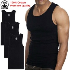 3Pcs Mens 100% Cotton Tank Top A-Shirt Wife-Beater Undershirt Ribbed Black