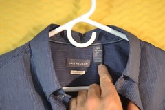 Van Heusen Shirt Men sp 14-14 1/2 Blue White Long Sleeve Dress Button Up 1 1015