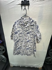 True Nation Men’s Short Sleeve Button-Down Shirt, White and Blue Scenic Toile Pr