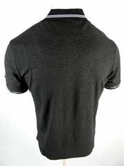 Men Polo Shirt Black Stripe Jacquard Textured Tech Material Slim Fit Stretch