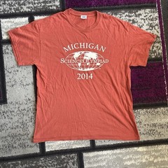 Large 2014 Michigan Science Olympiad Tee bright red/dark orange cotton t-shirt