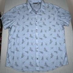 TravisMathew Mens XXL Blue Button Up Shirt Leaf Print Short Sleeve Cotton Casual