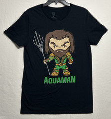 Justice League Aquaman Mens Black Short Sleeve Chibi Graphic T-Shirt Size Medium