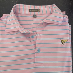 Peter Millar E4 Performance Summer Comfort Pink Blue Striped Polo Shirt Large