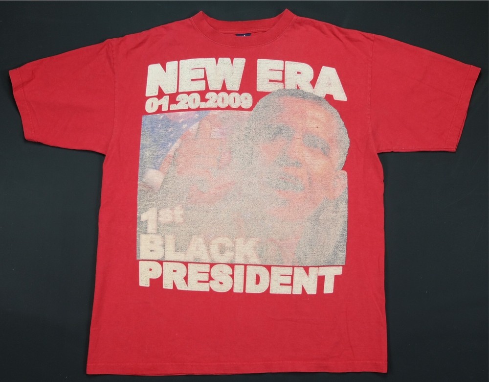Rare VTG VAST New Era 1st Black President Barack Obama 2009 T Shirt 2000s Red XL