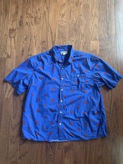 Duluth Trading Co. Men’s 2XL Blue Red Lobster Cotton Woven SS Button-Up Pockets