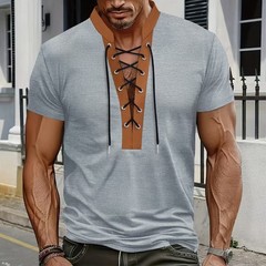 New Waffle Brown Patchwork Drawstring Tee