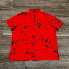 Mens 4XL Tang Suit Shirt Red Dragon Phoenix Kung Fu Frog Button 100% Cotton