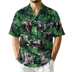 Wagyu Cow Hawaiian Shirt Tropical Monstera Aloha Button Down Summer Shirt