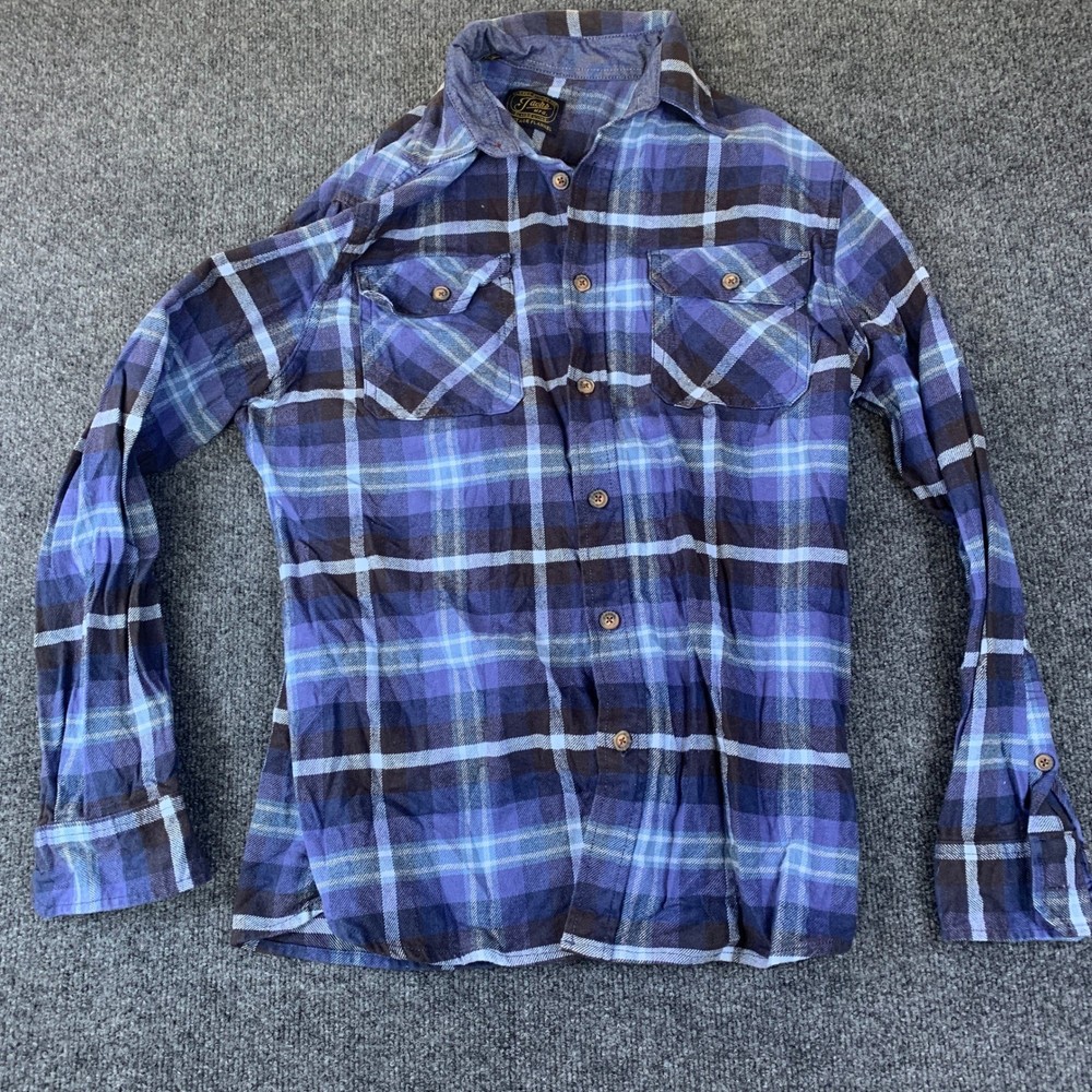 Jachs NY Heritage Flannel Shirt Mens Medium Blue Plaid Excellent Button Down