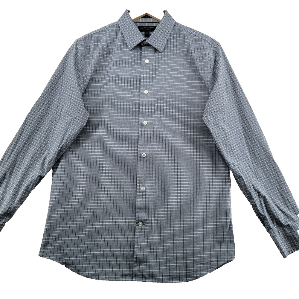 Banana Republic Slim Fit Wrinkle Resistant Men’s Size M Gray Check Casual Shirt