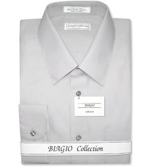Biagio Mens 100% COTTON Solid SILVER GREY Color Dress Shirt sz 17 34/35