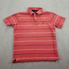 Nautica Shirt Mens Small Orange Short Sleeve Striped True Deck Polo Preppy Boat