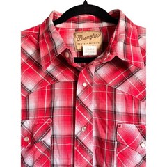 Wrangler Western XXL Pearl Snap Shirt Mens Red Plaid Cowboy Ranchcore